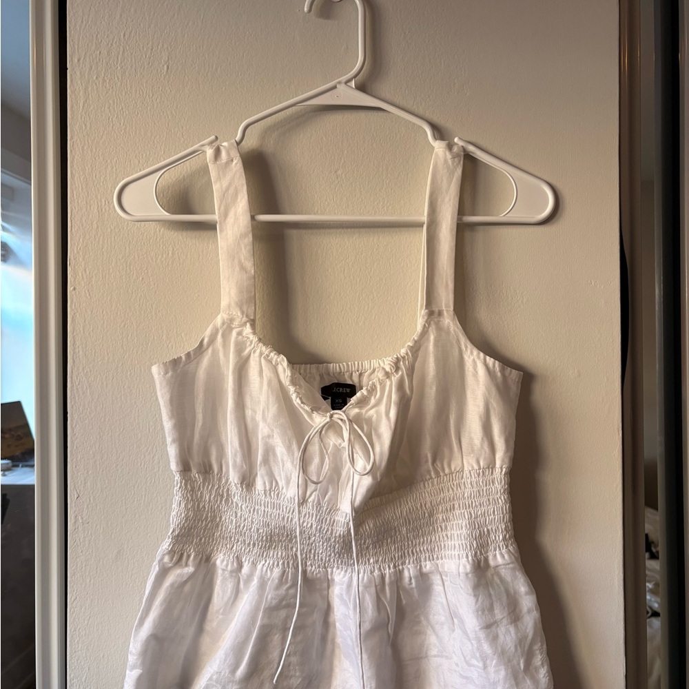 J. Crew White Linen Tie-Front Smocked Tank Dress
